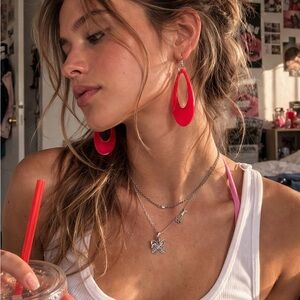 Y2K Red Teardrop Resin Earrings • 2000s Statement Dangle • Lightweight Retro